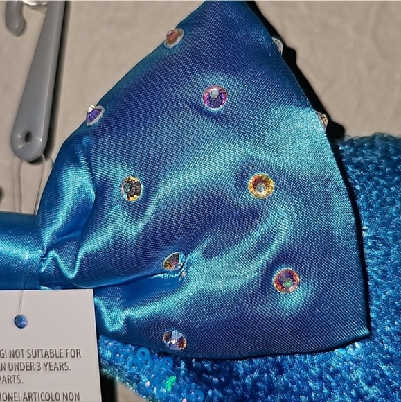 Disney Parks Blue Aqua Sequined Minnie Mouse Ear Headband Crystal Bow LAST ONE - Picture 5 of 6